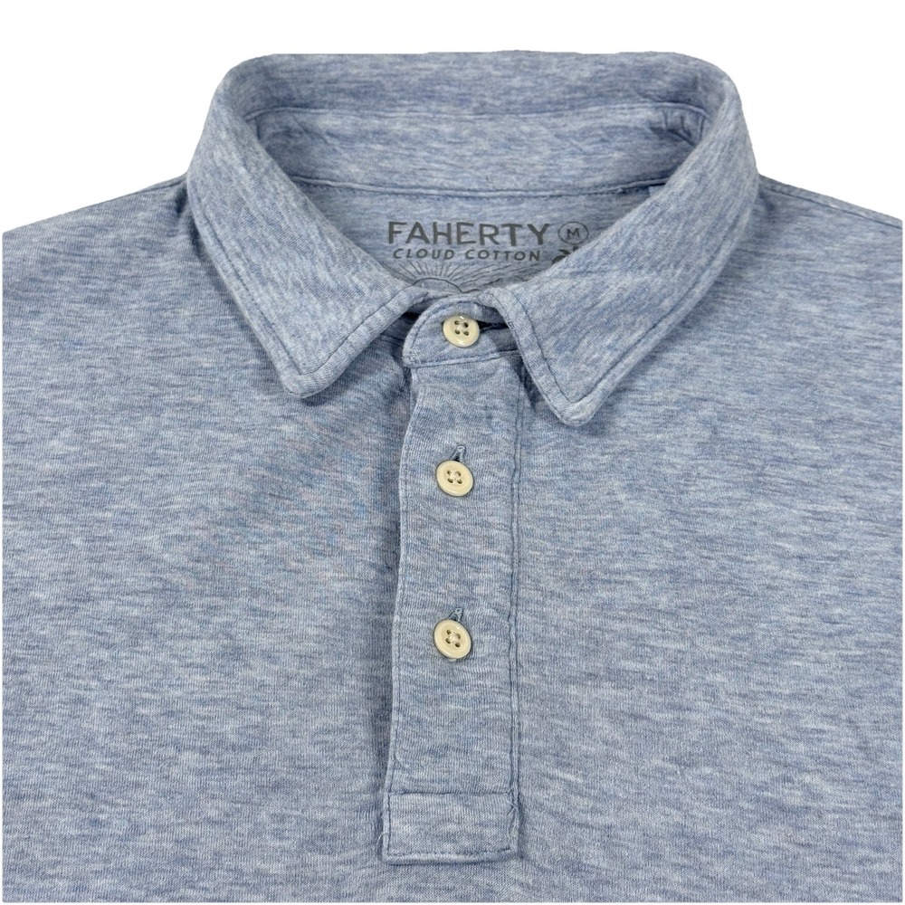 Faherty Cloud Cotton Polo Shirt Mens Medium Blue Heather Short Sleeve Peru